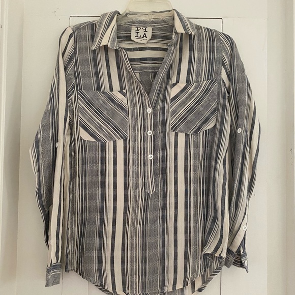PPLA Gray striped button up long sleeve - Picture 1 of 8